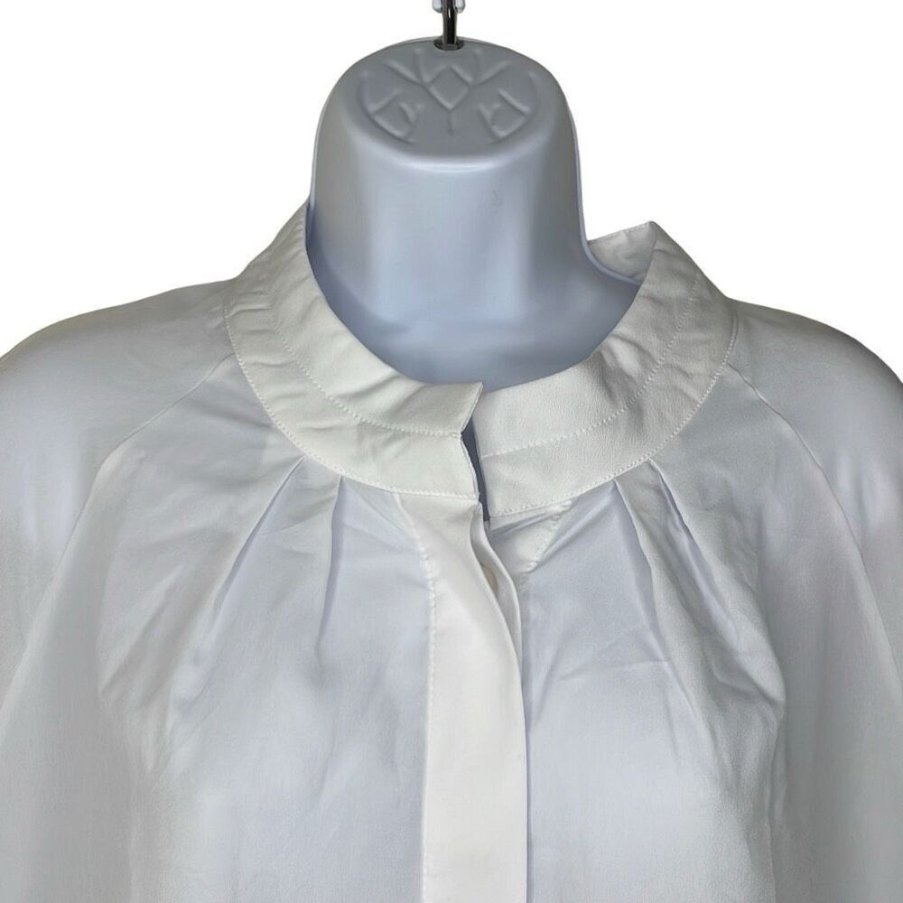 Alpha Studio M/L Button Front Blouse White Crepe Sheer Long Sleeve NWT Oversized - Picture 3 of 13